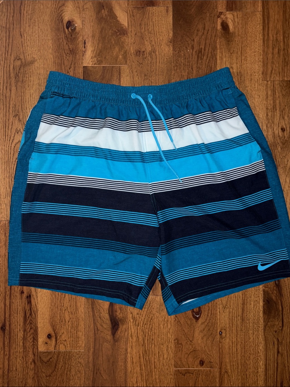Nike Teal & Navy Striped Swim Trunks NWOT XXL